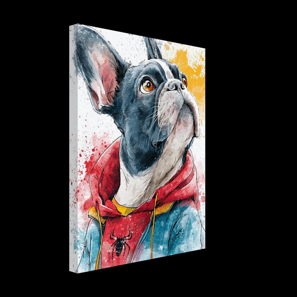 Frenchie No.2 — The Web-Sprung Hero — Canvas wall art mockup