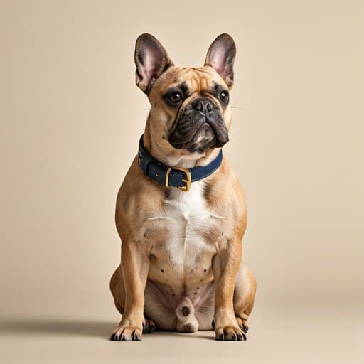 Well-groomed French Bulldog sitting regally in a bright minimalist studio