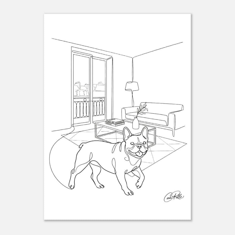 Frenchie No.3 — Paris Apartment Line Portrait — French Bulldog line-art print mockup