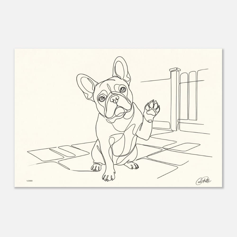Frenchie No.5 — Shake Hands Line Portrait — French Bulldog line-art print mockup